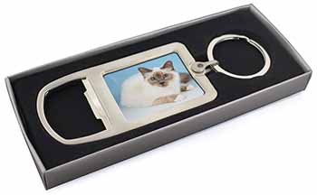 Pretty Birman Cat Chrome Metal Bottle Opener Keyring in Box