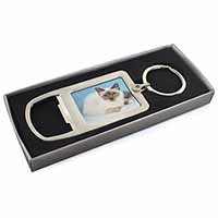 Pretty Birman Cat Chrome Metal Bottle Opener Keyring in Box