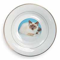 Pretty Birman Cat Gold Rim Plate Printed Full Colour in Gift Box