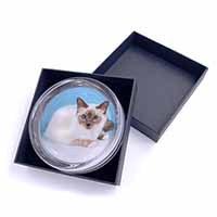 Pretty Birman Cat Glass Paperweight in Gift Box