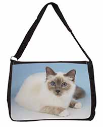 Pretty Birman Cat Large Black Laptop Shoulder Bag School/College