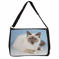 Pretty Birman Cat Large Black Laptop Shoulder Bag School/College