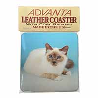 Pretty Birman Cat Single Leather Photo Coaster