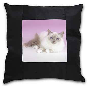 Lilac Birman Cat Black Satin Feel Scatter Cushion