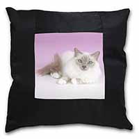 Lilac Birman Cat Black Satin Feel Scatter Cushion