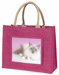 Lilac Birman Cat Large Pink Jute Shopping Bag