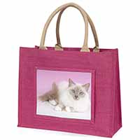 Lilac Birman Cat Large Pink Jute Shopping Bag