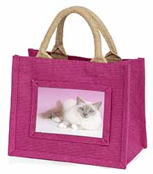 Lilac Birman Cat Little Girls Small Pink Jute Shopping Bag