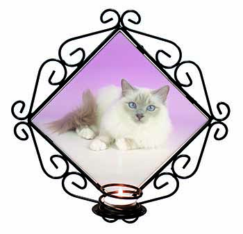 Lilac Birman Cat Wrought Iron Wall Art Candle Holder