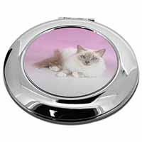 Lilac Birman Cat Make-Up Round Compact Mirror