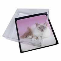 4x Lilac Birman Cat Picture Table Coasters Set in Gift Box