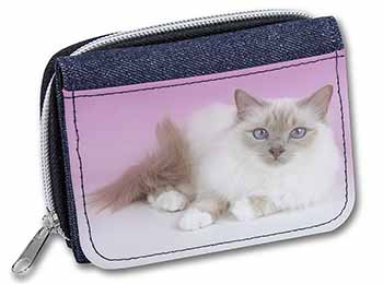 Lilac Birman Cat Unisex Denim Purse Wallet