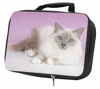 Lilac Birman Cat Black Insulated School Lunch Box/Picnic Bag