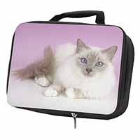 Lilac Birman Cat Black Insulated School Lunch Box/Picnic Bag