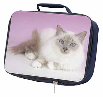 Lilac Birman Cat Navy Insulated School Lunch Box/Picnic Bag