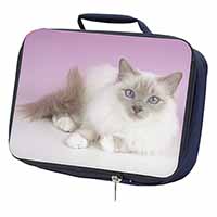 Lilac Birman Cat Navy Insulated School Lunch Box/Picnic Bag