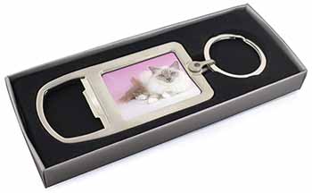 Lilac Birman Cat Chrome Metal Bottle Opener Keyring in Box
