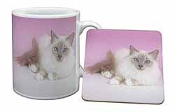 Lilac Birman Cat Mug and Coaster Set