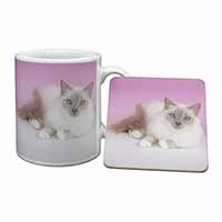 Lilac Birman Cat Mug and Coaster Set