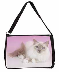 Lilac Birman Cat Large Black Laptop Shoulder Bag School/College