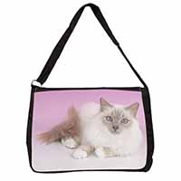 Lilac Birman Cat Large Black Laptop Shoulder Bag School/College