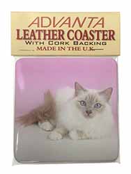 Lilac Birman Cat Single Leather Photo Coaster