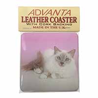 Lilac Birman Cat Single Leather Photo Coaster