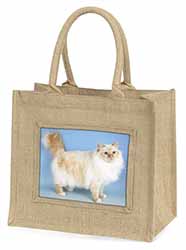 Red Birman Cat Natural/Beige Jute Large Shopping Bag