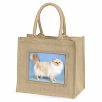 Red Birman Cat Natural/Beige Jute Large Shopping Bag