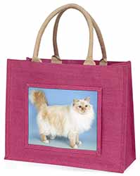 Red Birman Cat Large Pink Jute Shopping Bag