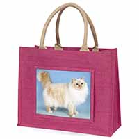 Red Birman Cat Large Pink Jute Shopping Bag