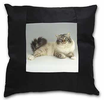 Tabby Birman Cat Black Satin Feel Scatter Cushion