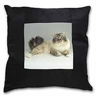 Tabby Birman Cat Black Satin Feel Scatter Cushion