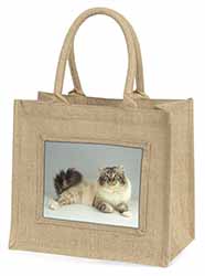 Tabby Birman Cat Natural/Beige Jute Large Shopping Bag