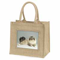 Tabby Birman Cat Natural/Beige Jute Large Shopping Bag