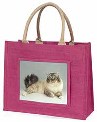 Tabby Birman Cat Large Pink Jute Shopping Bag