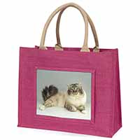 Tabby Birman Cat Large Pink Jute Shopping Bag