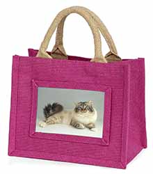 Tabby Birman Cat Little Girls Small Pink Jute Shopping Bag