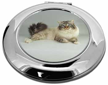Tabby Birman Cat Make-Up Round Compact Mirror