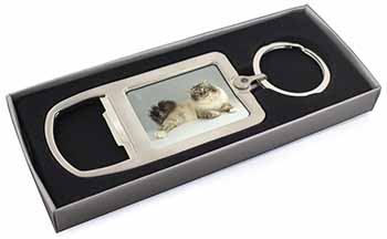 Tabby Birman Cat Chrome Metal Bottle Opener Keyring in Box