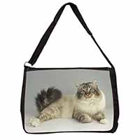 Tabby Birman Cat Large Black Laptop Shoulder Bag School/College