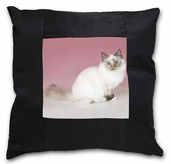 Tortie Birman Cat Black Satin Feel Scatter Cushion