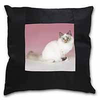 Tortie Birman Cat Black Satin Feel Scatter Cushion