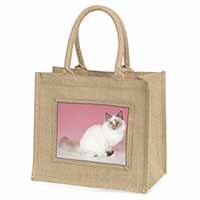 Tortie Birman Cat Natural/Beige Jute Large Shopping Bag