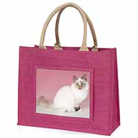 Tortie Birman Cat Large Pink Jute Shopping Bag