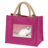 Tortie Birman Cat Little Girls Small Pink Jute Shopping Bag