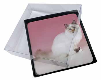 4x Tortie Birman Cat Picture Table Coasters Set in Gift Box