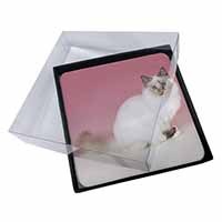4x Tortie Birman Cat Picture Table Coasters Set in Gift Box