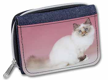 Tortie Birman Cat Unisex Denim Purse Wallet