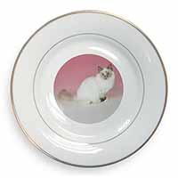 Tortie Birman Cat Gold Rim Plate Printed Full Colour in Gift Box